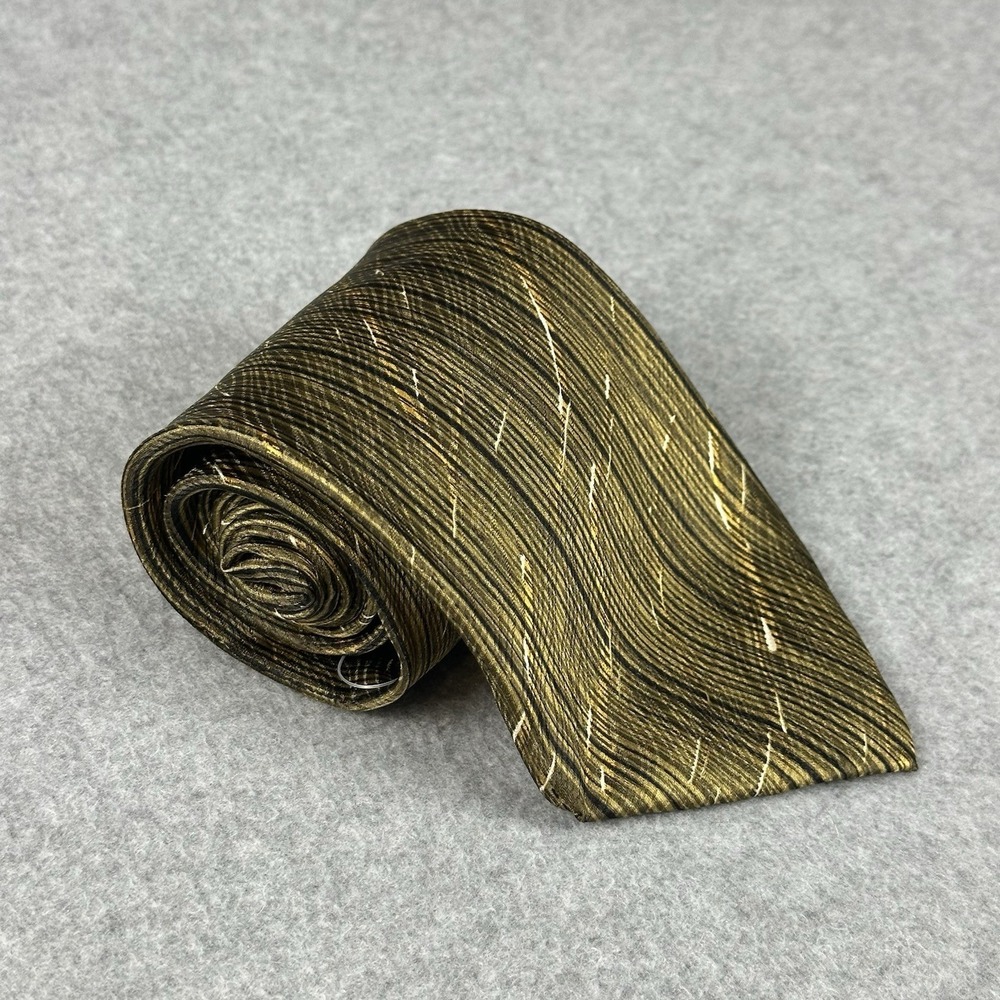 Vintage Mary McFadden Silk Tie Gold Black Abstract Art Striped Korea NWT 58x4"